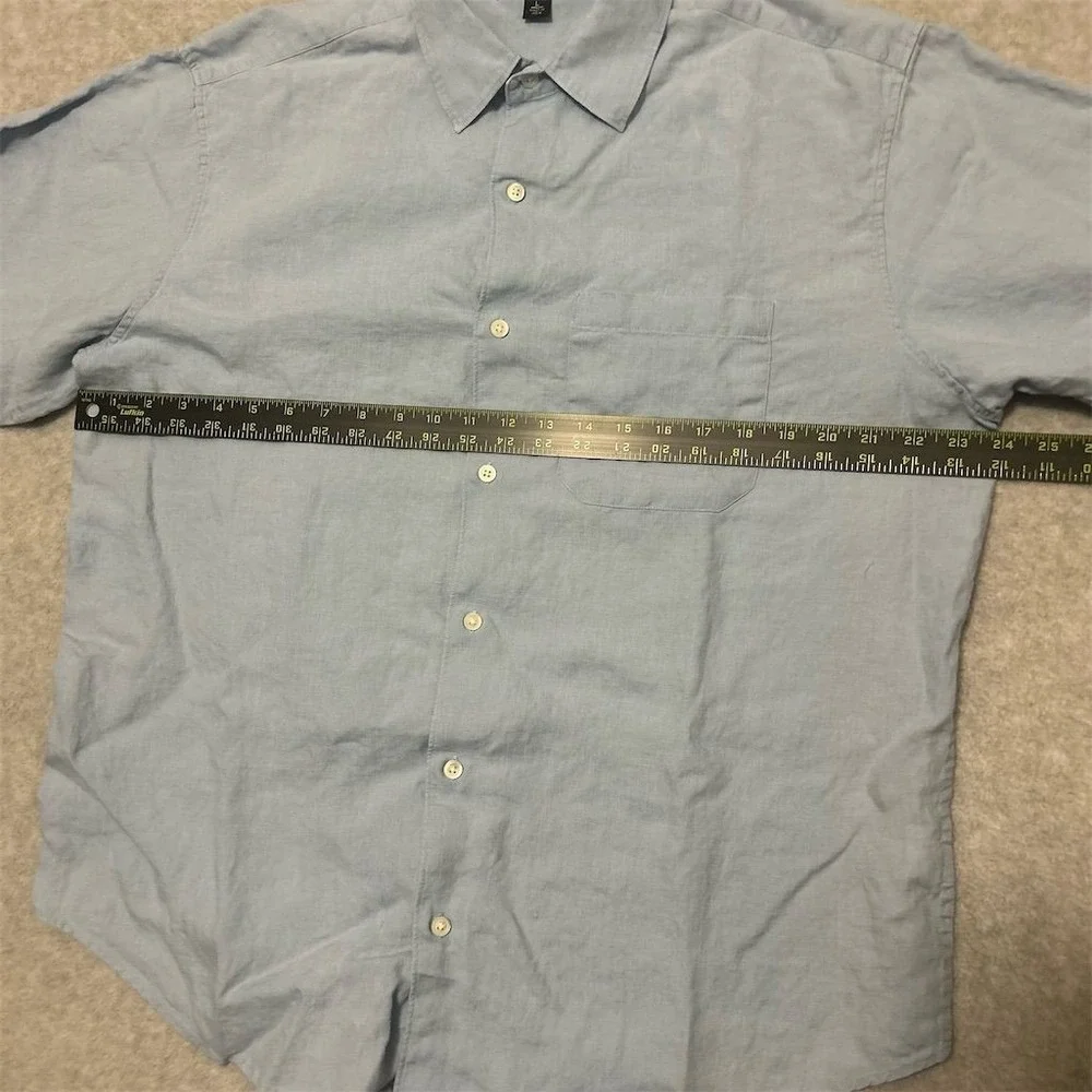 Banana‎ Republic Shirt Men's Large Blue Linen Button-Up Shirt Solid